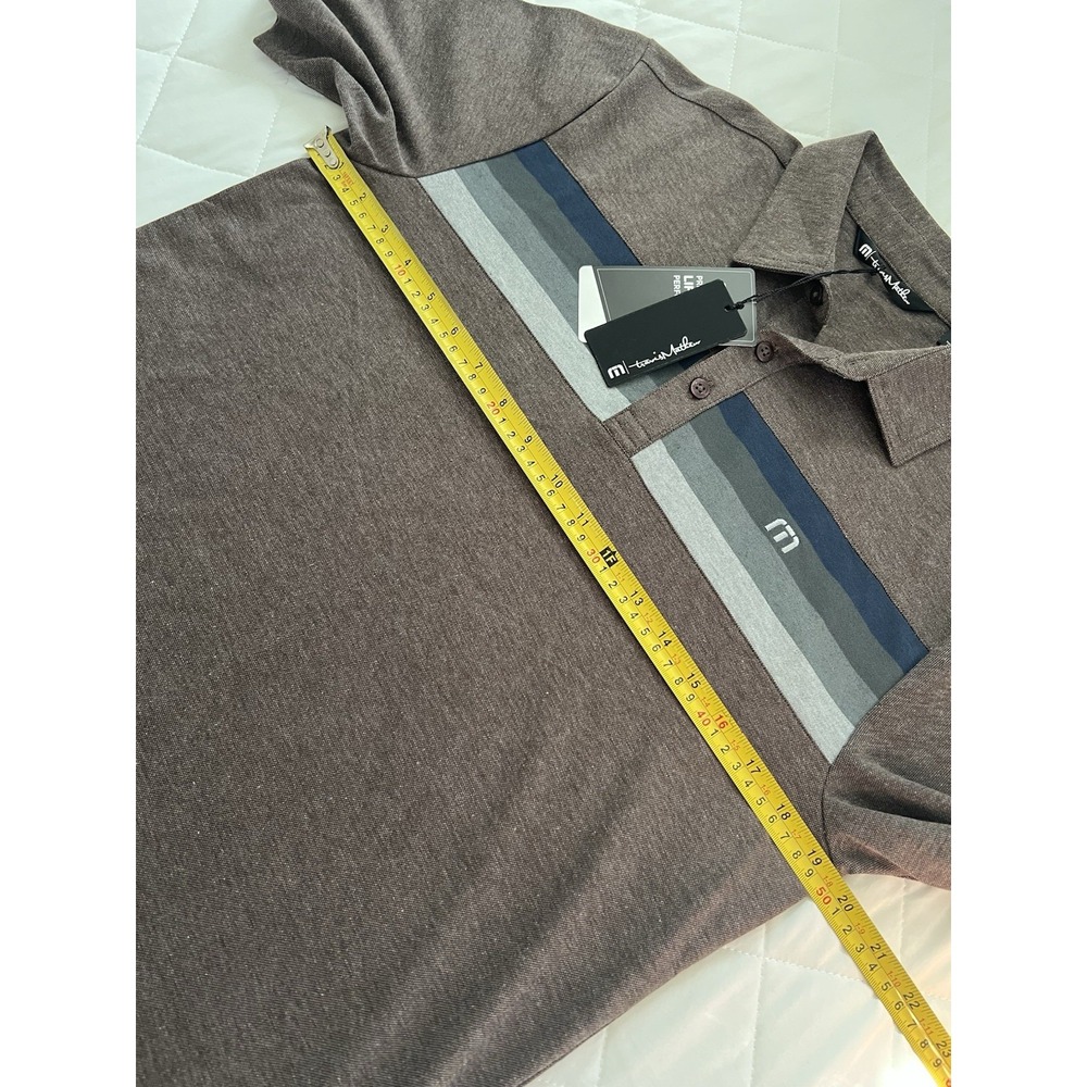 Travis Mathew Mens Small Brown Striped Polo Shirt Short Sleeve Golf Casual NWT - Picture 7 of 10